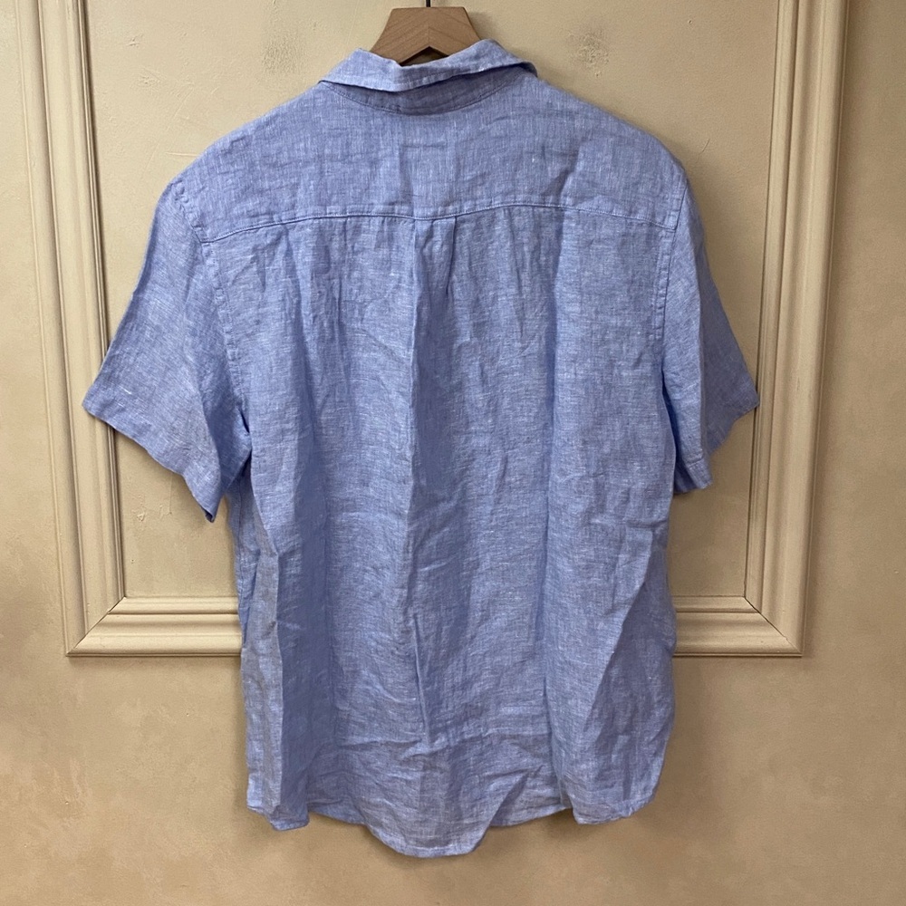 New! Thom Aaron Blue Short Sleeve Linen Button Down Shirt - Picture 4 of 4